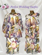 CHESCA Size 14 Multicolored Chiffon Tier Mother Of The Bride Outfit Dress Shawl