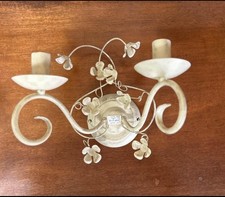 VINTAGE LAURA ASHLEY 2 ARM FREYA DISTRESSED CREAM WALL LIGHT SHABBY CHIC 