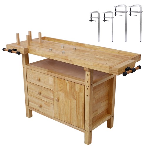 Wooden workbench with - 8, bar