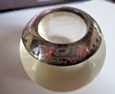 Victorian / Edwardian  Sterling Silver  Glass Ribbed Match Holder  6.5 CM BY 5.5