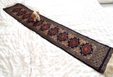 Luxury  vtg Persian wool Runner  rug Dark Blue Red Persian Hand Knotted 69x12in