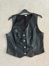 Womens Black Waistcoat - PU leather look