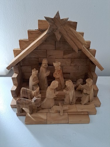 Handcarved wood nativity scene - wood,