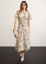 RRP329 Hobbs Tegan Silk Dress Cream Red Cherries 10 12 14 18 Midi Offwhite