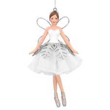 Gisela Graham White Silver Ballerina Fairy Christmas Tree Decoration Ornament