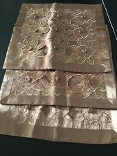 3x faux Silk Cushion Covers Applique flower Brown