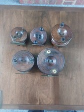 Fishing Reels X5.  Five VINTAGE Wooden Fishing Reels 