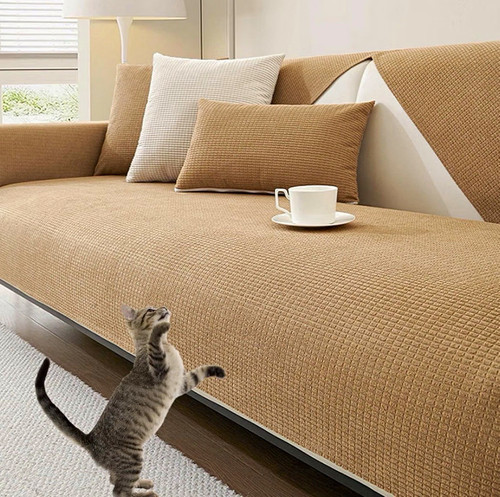 Beige solid fabric - solid, sofa