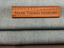 100%  Pure Wool Braemar Herringbone  Aqua Blue Curtain Upholstery Craft Fabric