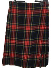 Unbranded Pure Wool Tartan Kilt Skirt Size 16 Check Pleated - Knee Length 37" 