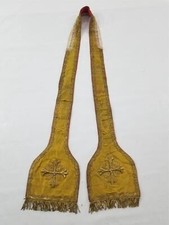 Antique French Silver Metallic Church Priest Stole 220x24cm 