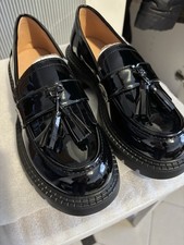 Black Patent Ladies Penny Platform With Tassels Loafers Size 4 Brand New