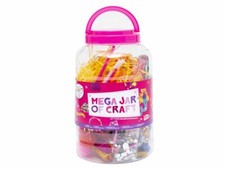 CHILDRENS PINK MEGA CRAFT JAR GIANT ART SET POM POMS BEADS PAPER FOAM LETTERS