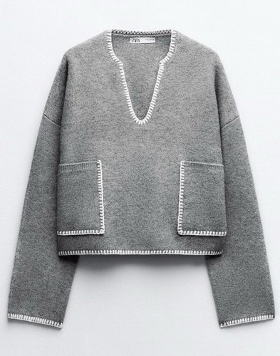 Zara knit sweater contrast - sweater,,