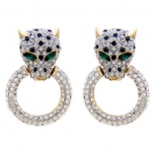 Butler and Wilson Medium Clear Crystal Leopard Head Ring GOLD Tone Earrings NEW