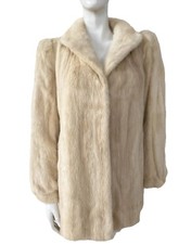 Natural Ivory PEARL Real Female Mink Fur Coat Light Blonde Cream Long Jacket 10