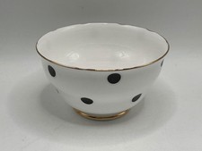 VINTAGE BONE CHINA ROYAL VALE BLACK POLKADOT SUGAR BOWL