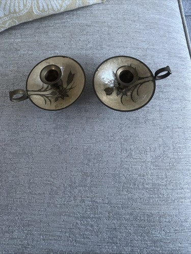 Pair candle holders - of,