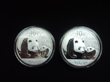 2011 silver 1oz China Panda Coin 10 yuan 31.1g  2 x coins