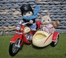 Sylvanian  Families Motorcycle & Sidecar Mullberry Racoon Grandparent Figures 