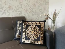 Versace Inspired Greek Key Luxury Velvet Cushion Cover for Sofa Bed Square 16"