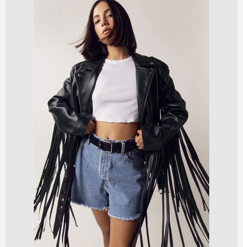 Faux leather fringe back - ,