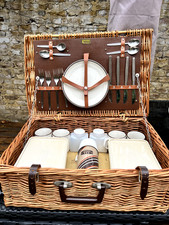 Vintage Brexton Picnic Hamper 4 Person Wicker Basket Retro Camping Set
