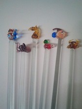 Vintage Glass Cocktail Swizzle Sticks x 6 beautiful, delicate and perfect