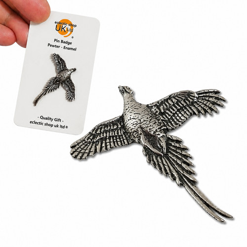 Pheasant pin badge pewter - pheasant,