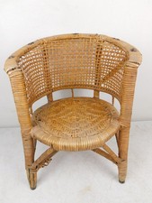 Wiki Wicker Childs Doll SZ Arm Rattan Patio Chair Vintage 1970s Retro Brass Feet