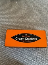 Vintage Original Jacobs Cream Crackers Orange Storage Tin Container Advertising