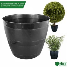 Large Christmas Xmas Tree Black Plastic Barrel Planter Shrub Plant Pot Outdoor
