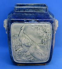 . Royal Doulton Lambeth vintage Art Deco antique large peacock vase L Harradine