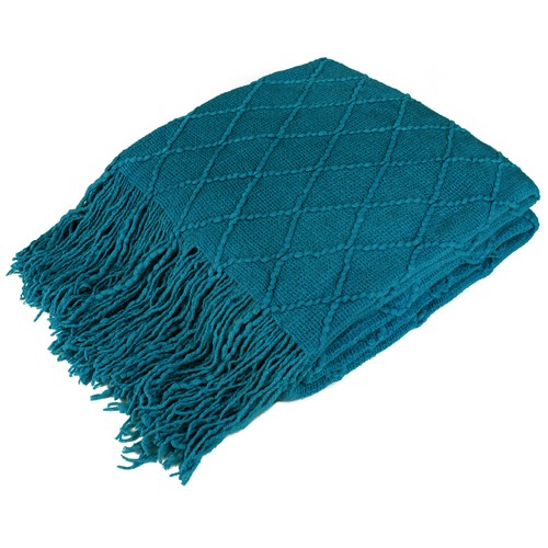 Textured knitted fringe throw - textured,