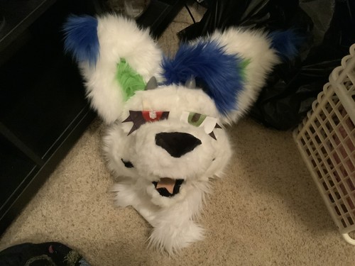 Green white blue wolf - white,,