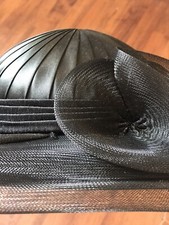 C&A Hat Vintage Black Net Domed Satin Funeral Races Chin Strap Size Medium 20"