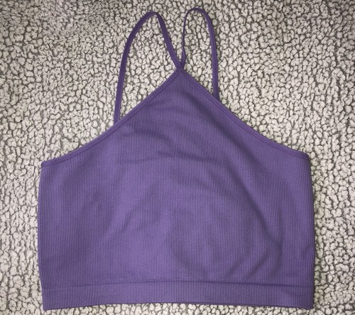 Purple ribbed halter neck top - ribbed,