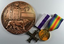 Full Size Bronze World War 1 Memorial/Death Plaque and Medals. George V Cross