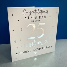 Personalised 25th Silver Wedding Anniversary Card, Silver Anniversary, Mum & Dad