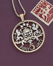 Latvia Royal Seal Coin Pendant & Necklace. Hand cut. 1 - 3/8" diameter ( # 443 )