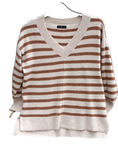 F&F Oatmeal / Cinnamon  100% Cashmere  V Neck  Asymmetric  Jumper Slits