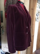 VINTAGE 70s COTTON VELVET JACKET BLAZER WINE RED RETRO ENGLAND UK 18 20 BOHO