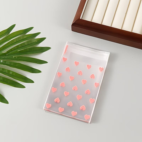 Pink hearts cellophane bag - pink,