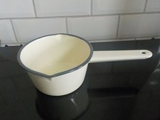 Vintage Enamel Saucepan, Milk Pan, White Enamel With Grey Rim - Pourer A/C13