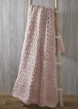 Chunky Knit Throw Cable Hand Knitted Sofa Bed Luxury Soft Blanket Blush Pink New
