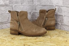 BROWN SUEDE ANKLE BIKER BOOTS SIZE 5.5 / 38 UGG AUSTRALIA LAVELLE USED CON