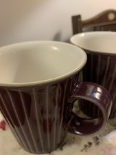 Pair Denby Ribbed Mugs Dark