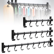 Wall Mounted Kitchen Utensils Pan Pot Hanging Rail Rack 4/6/8 Hooks No-punch