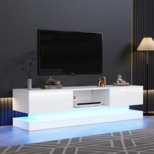 TV Stand Cabinet Unit White 160cm With 16 Color RGB LED Lights High Gloss Front