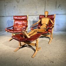 (ONE SOLD) Siesta Armchair & 2 Footstool  Cognac Leather Ingmar Relling #A204